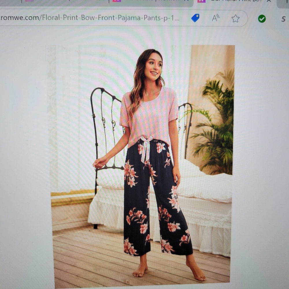 ROMWE BLACK FLORAL PRINT BOW LOUNGEWEAR/SLEEP PANT-NWT - Picture 2 of 8